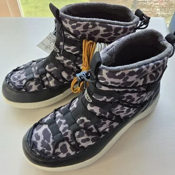 Keen Womens Uneek SNK CHukka II Boots Size 8 Black Animal Print NEW Lace Up - Picture 1 of 10